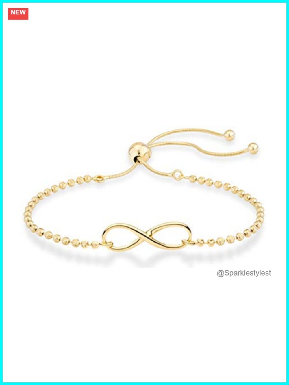 925 Sterling Silver Infinity Adjustable Bolo Beaded Chain Bracelet Women Italy